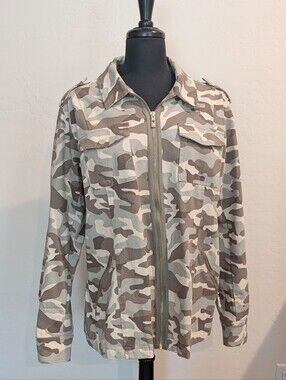 Belle By Kim Gravel Soft Stretch Fitted Women's Taupe Olive Camo Jacket Size L